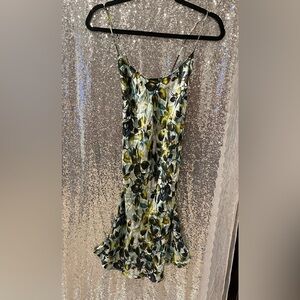 Victoria's Secret Vintage Silk Green and Black Floral Maxi Dress